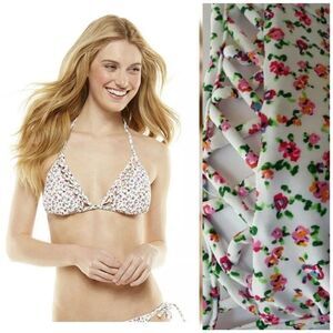 Candies Women's Swim Bikini Top Swimsuit Size Medium White Floral Lined NWT